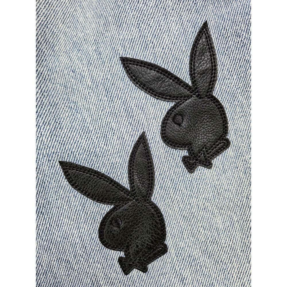 Playboy X Pleasures Black Leather Bunny Applique Denim Jeans Men’s Size 28 RARE - Picture 6 of 13